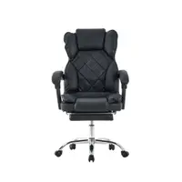 Scaun negru de birou, suport picioare, spatar rabatabil, pivotant la 360 grade, cotiere buretate, piele ecologica