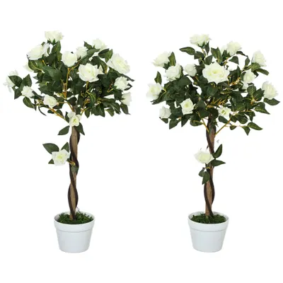 Outsunny Plantă Artificială de Trandafir cu 21 de Flori Ø18x90 cm Portocaliu cu Vas | Aosom Romania