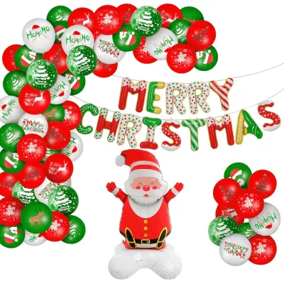 Set decor baloane Crăciun 115 piese cu arc, folie Merry Christmas și Moș Crăciun - Default Title