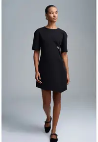 Rochie mini tip shift - neagra - casual - maneci scurte - material tricotat