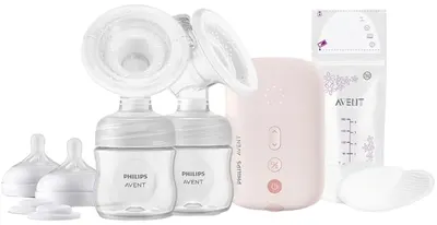 Pompă electrică dublă Philips Avent - Natural Motion + pungi de lapte matern, 5 buc