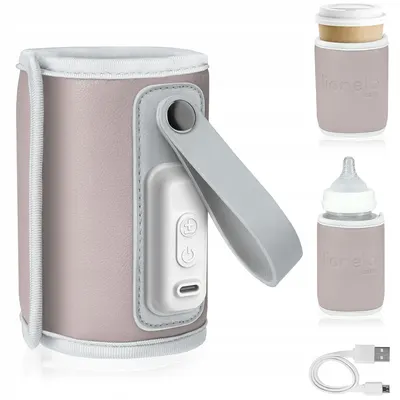 Incalzitor biberoane, Lionelo, ThermUp Go, Portabil, Temperatura constanta pana la 24 h, Incarcare USB, Roz