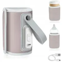 Incalzitor biberoane, Lionelo, ThermUp Go, Portabil, Temperatura constanta pana la 24 h, Incarcare USB, Roz