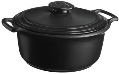 Oală ceramică pentru inducție cu capac Emile Henry - Sublime+, 31 cm, 5.5 l, neagră