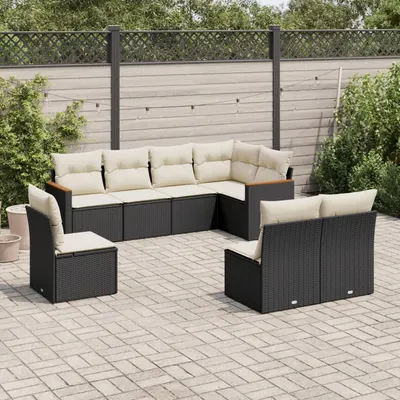 Gossi set mobilier de gradina cu perne, 8 piese, negru, poliratan
