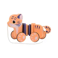 Jucarie de tras, Joueco, Tigru, Colectia The Wildies Family, Din lemn certificat FSC, 26 x 10 x 15 cm, 12 luni+, Multicolor