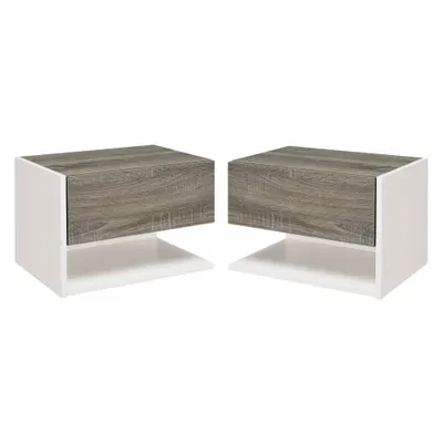HOMCOM Set 2 Noptiere Suspendate, Dulapuri de Dormitor cu Design Modern, Spațiu de Depozitare, 35x32x22.5cm, Stejar și Negru | Aosom Romania