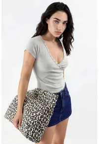 Tricou dama - Bumbac/Elastan - Gri - Decolteu in V - Slim