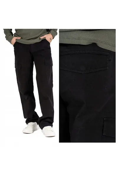 Pantaloni Barbati - Gerry Cargo - Loose Fit - Talie Medie - Fermoar - Lungi - 5 Buzunare - Bumbac - Elastan - Negru - Negru