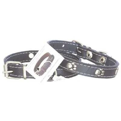 Zgarda din piele, neagra, cu strasuri, 1,4 cm x 30 cm, nr 0