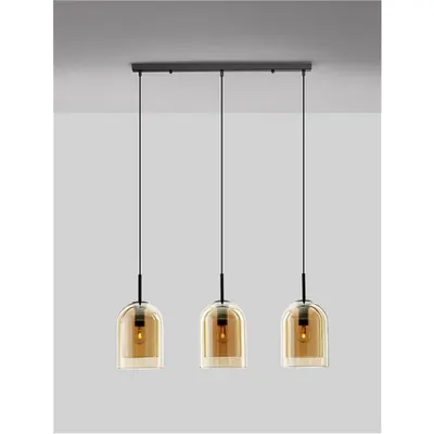 Lampa suspendata VELOR Double Layered Inchis Champagne Sticla & Negru Cord & Negru Metal Baza LED E27 3x12 Wat 230 Volt IP20 Fara bec
