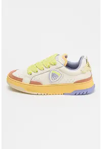 Pantofi sport colorblock cu detalii de piele intoarsa - Verde lime/Crem