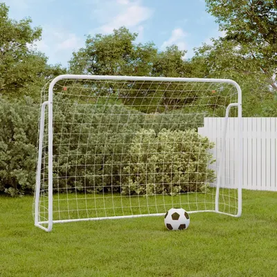 vidaXL Poartă de fotbal cu plasă, alb, 214x75x152 cm, oțel/poliester
