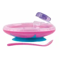Bol, Nuby, Cu ventuza, rezervor si lingura, Pentru a mentine alimentele calde, Sigur pentru masina de spalat vase si microunde, 400 ml, 3 luni+, Pink