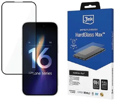 Protector de sticlă 3mk - HardGlass Max, iPhone 16 Plus, negru