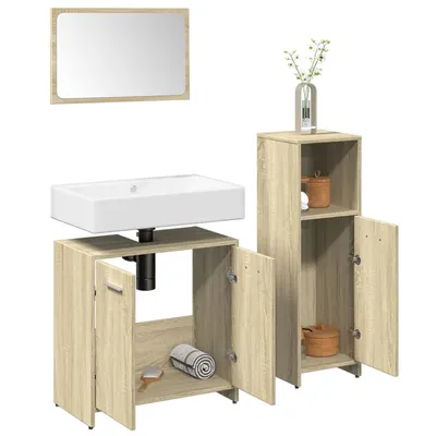 Gossi set mobilier de baie, 3 piese, stejar sonoma, lemn prelucrat