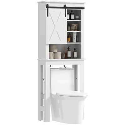 HOMCOM Mobilier WC deasupra toaletei cu ușă glisantă, cu 6 compartimente de depozitare, alb | Aosom Romania