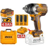 Filetanta cu impact INGCO CIWLI2085E, 20V, Brushless, 1/2”, 850Nm, desfacere 1000Nm, 3 trepte viteza, LED, 2 acumulatori 4Ah, incarcator, tubulare si cutie transport