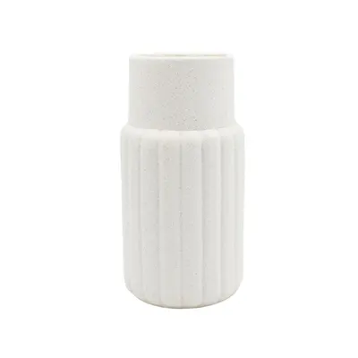 Vaza decorativă, Arti Casa, din porțelan, model linii, 20x10 cm, culoarea alb