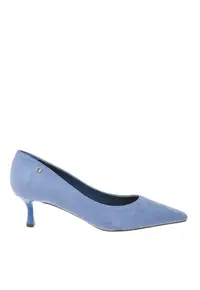Pantofi de piele intoarsa cu toc kitten si varf ascutit - Albastru