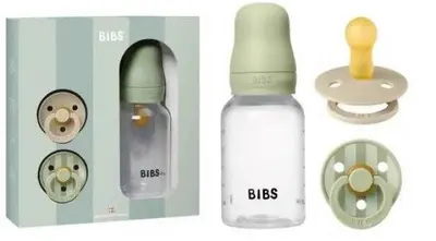 Set cadou BIBS - Baby Sprinkle, sticlă, 150 ml + 2 suzete, 0-6 luni, Sage