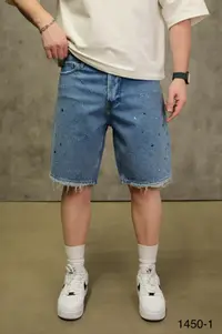 Pantaloni Scurți din Denim Albaștri cu Strasuri și Detalii Decorative Psas222(1450-1) (mărime: 30)