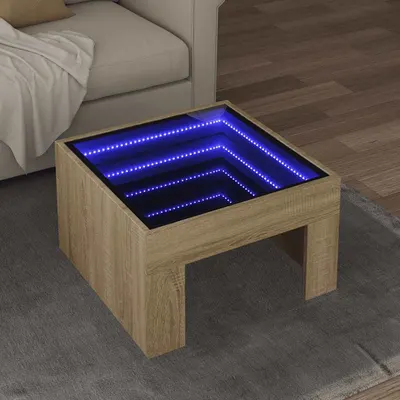 vidaXL Măsuță de cafea cu LED infinity, stejar sonoma, 50x50x30 cm