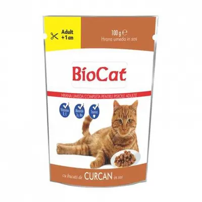 Hrana umeda pentru pisici Biocat cu curcan in sos 100 gr