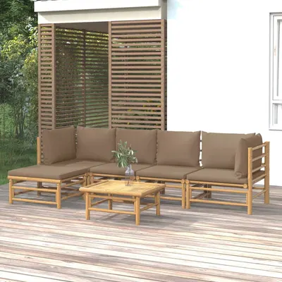 Gossi set mobilier de gradina cu perne gri taupe, 6 piese, bambus
