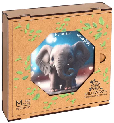 Puzzle din lemn Milliwood de la 46 piese - Ellie elefantul (Mărimea M)