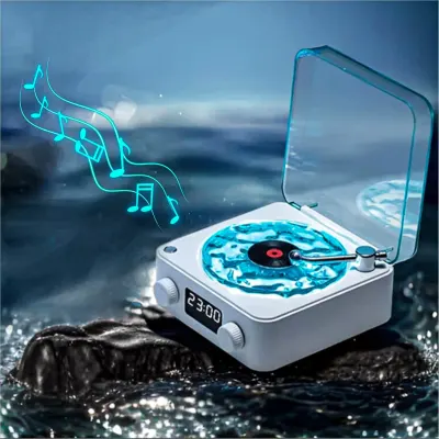 Boxa Portabila Vintage model Vinyl Timebox, AUX, Bluetooth, Card TF, Alb - Default Title