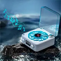 Boxa Portabila Vintage model Vinyl Timebox, AUX, Bluetooth, Card TF, Alb - Default Title