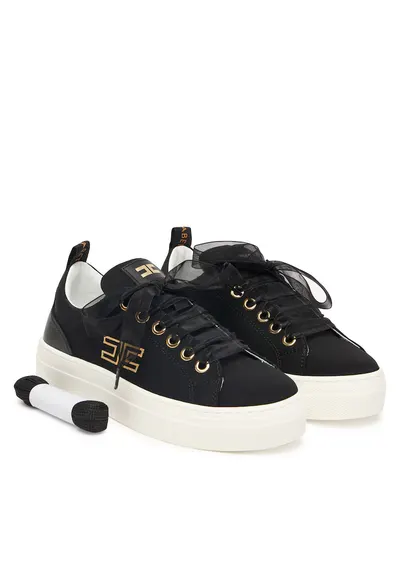 Sneakers Fete - piele naturala - negru - set sireturi multiple