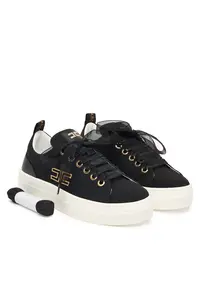 Sneakers Fete - piele naturala - negru - set sireturi multiple