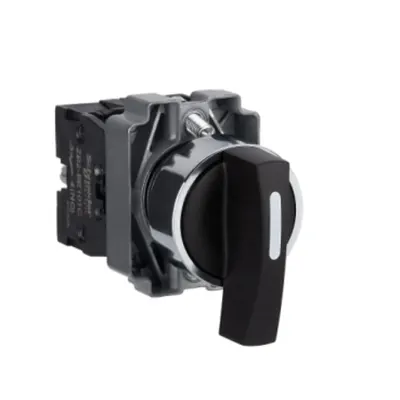 Comutator, Easy Harmony XB2, metal, negru, 22mm, mane lung, 3 pozitii, cu revenire 2NO