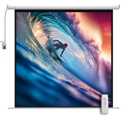 HOMCOM Ecran Proiector de 92 Inch cu Telecomandă, Pânză de Proiector Rulabilă din Plastic și Metal, 189,5x8x189,5 cm, Alb | Aosom Romania