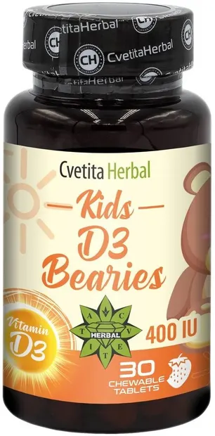 Kids D3 Bearies, 10 mcg, 30 tablete, Cvetita Herbal