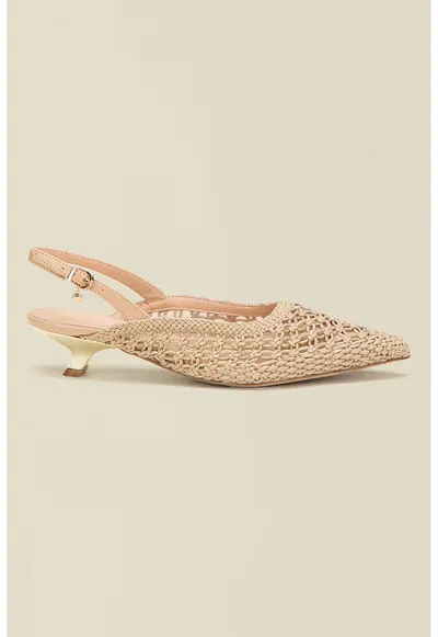 Pantofi slingback cu varf rotund - Bej inchis