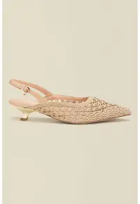 Pantofi slingback cu varf rotund - Bej inchis