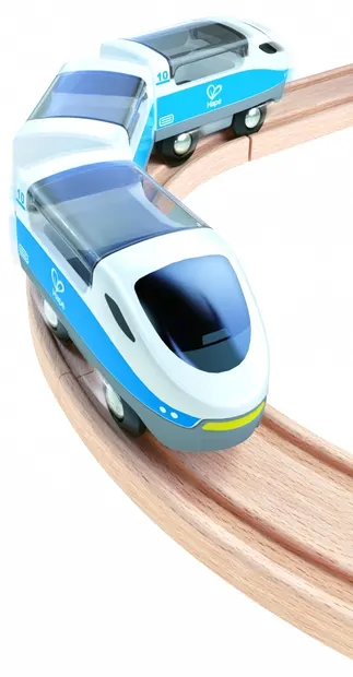 Set din lemn Hape - Tren interurban, Bluetooth, albastru