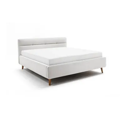 Pat matrimonial gri deschis tapițat cu spațiu de depozitare cu somieră 160x200 cm Lotte – Meise Möbel