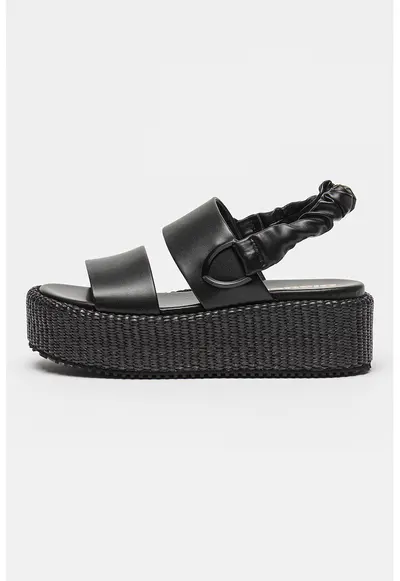 Sandale wedge din piele ecologica Opal - Negru