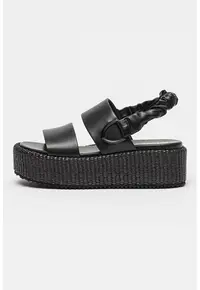 Sandale wedge din piele ecologica Opal - Negru