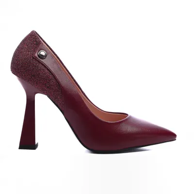 Pantofi Eleganti din Piele Ecologica cu toc special si Sclipici CRL0724 bordo