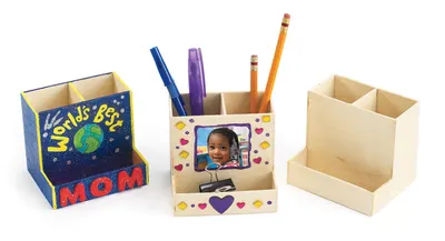 Organizator de birou personalizabil, din lemn, 8.9 x 10.2 x x 8.3 cm