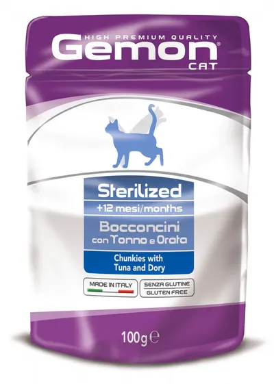 Gemon Chunkies Sterilised Cat - Hrana umeda completa ,Ton si Dorada, set 10 X 100g
