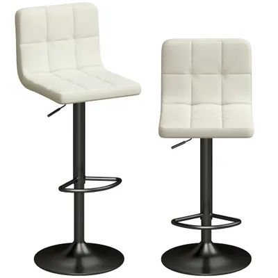 HOMCOM Set 2 Scaune de Bar din Piele PU cu Suport pentru Picioare, Scaune Rotative, Bucătărie, Crem | Aosom Romania