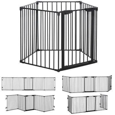PawHut Poartă pentru Câini de Talie Mică și Medie, Țarc Pliabil cu Structură Modulară cu 5 Panouri, 300x3x74.5 cm, Negru | Aosom Romania