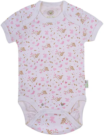 Body cu mânecă scurtă Bio Baby - bumbac organic, 56 cm, 1-2 luni, alb-roz