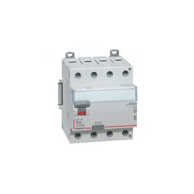 Intrerupator diferential RCD DX³-ID - 4P 400 V~ Nul pe partea dreapta - 80 A - 30 mA - tip AC